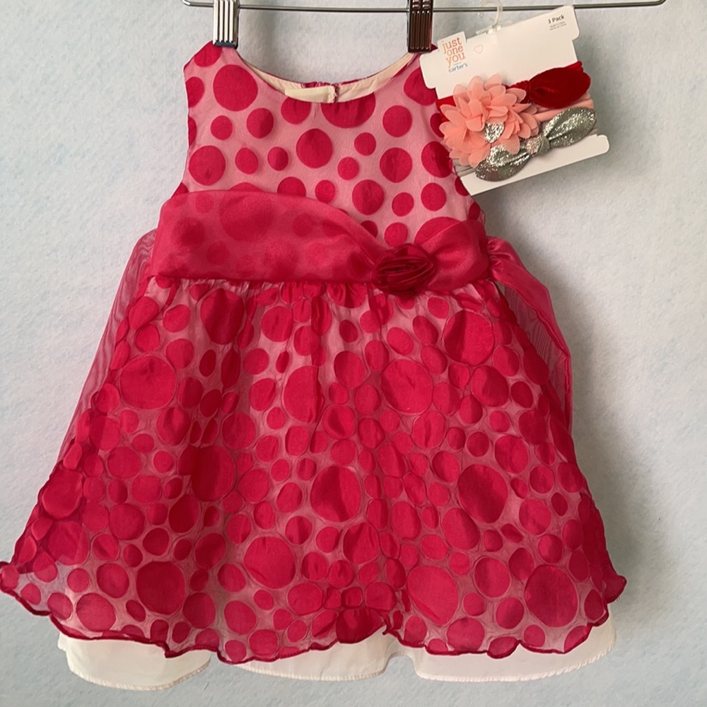 Rare Editions Polka Dot Rosette Dress & Headbands